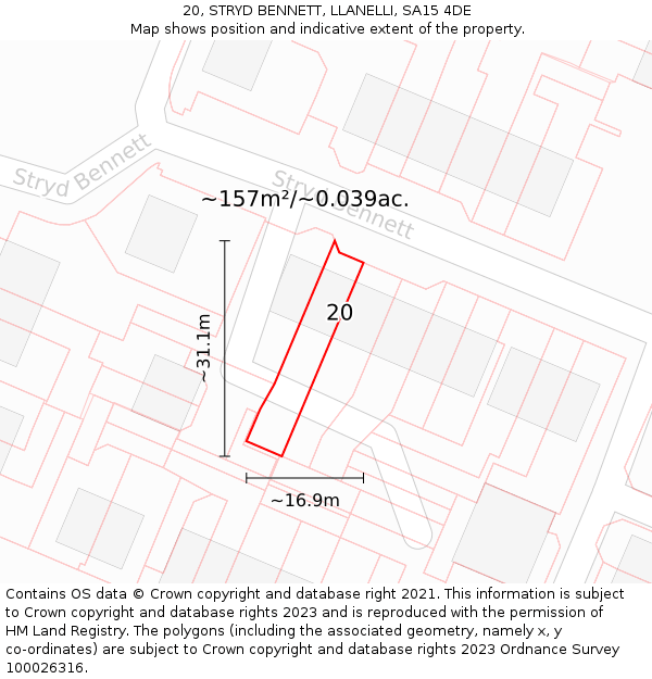 20, STRYD BENNETT, LLANELLI, SA15 4DE: Plot and title map