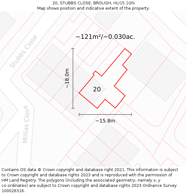 20, STUBBS CLOSE, BROUGH, HU15 1GN: Plot and title map