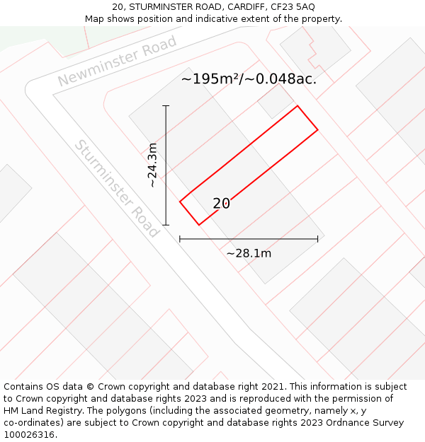 20, STURMINSTER ROAD, CARDIFF, CF23 5AQ: Plot and title map