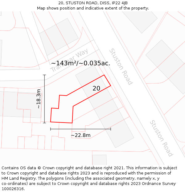 20, STUSTON ROAD, DISS, IP22 4JB: Plot and title map