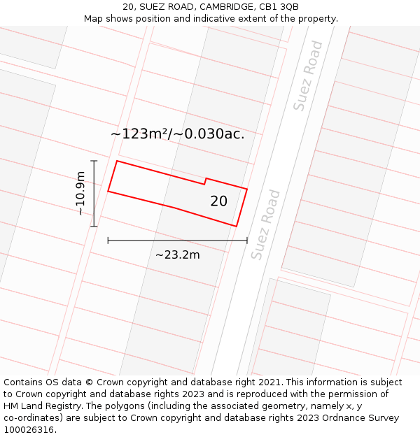 20, SUEZ ROAD, CAMBRIDGE, CB1 3QB: Plot and title map