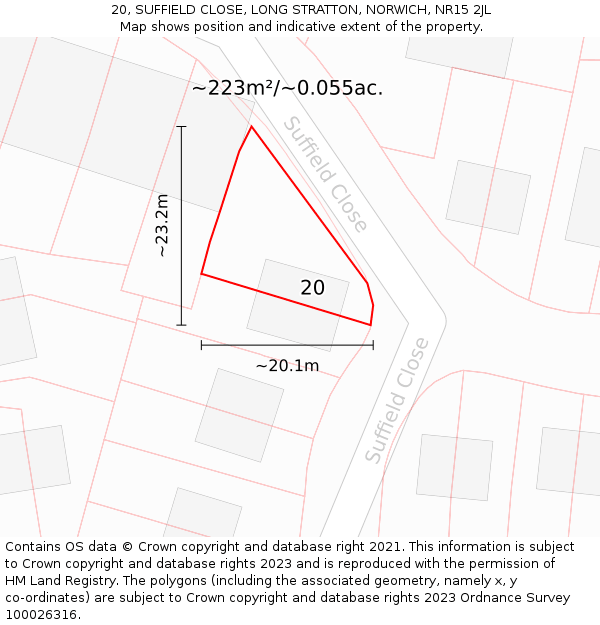 20, SUFFIELD CLOSE, LONG STRATTON, NORWICH, NR15 2JL: Plot and title map