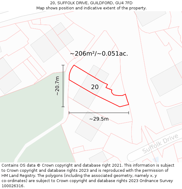 20, SUFFOLK DRIVE, GUILDFORD, GU4 7FD: Plot and title map