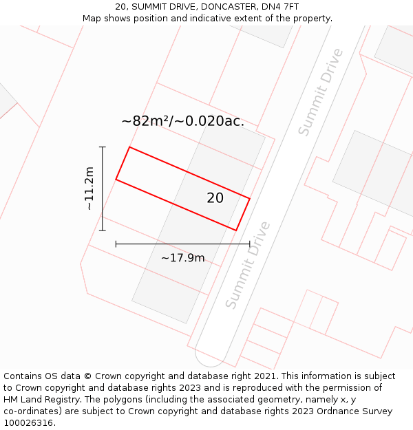 20, SUMMIT DRIVE, DONCASTER, DN4 7FT: Plot and title map