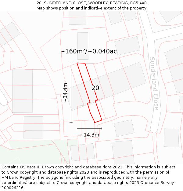 20, SUNDERLAND CLOSE, WOODLEY, READING, RG5 4XR: Plot and title map
