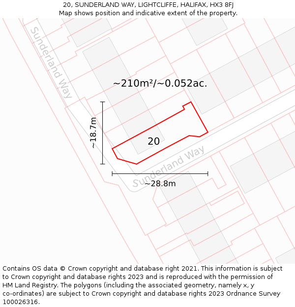 20, SUNDERLAND WAY, LIGHTCLIFFE, HALIFAX, HX3 8FJ: Plot and title map