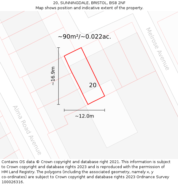 20, SUNNINGDALE, BRISTOL, BS8 2NF: Plot and title map