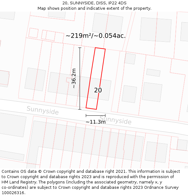 20, SUNNYSIDE, DISS, IP22 4DS: Plot and title map