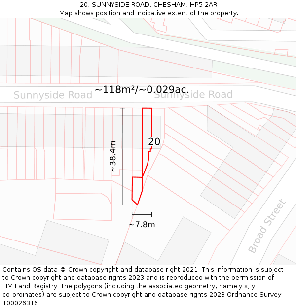 20, SUNNYSIDE ROAD, CHESHAM, HP5 2AR: Plot and title map