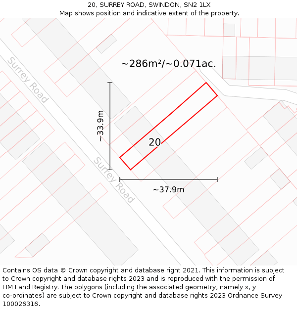 20, SURREY ROAD, SWINDON, SN2 1LX: Plot and title map