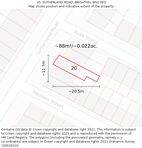 20, SUTHERLAND ROAD, BRIGHTON, BN2 0EQ: Plot and title map