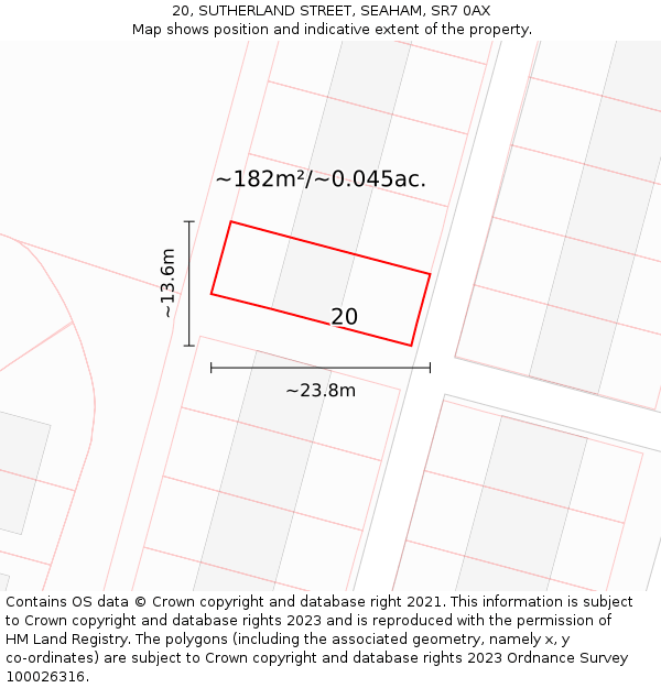 20, SUTHERLAND STREET, SEAHAM, SR7 0AX: Plot and title map