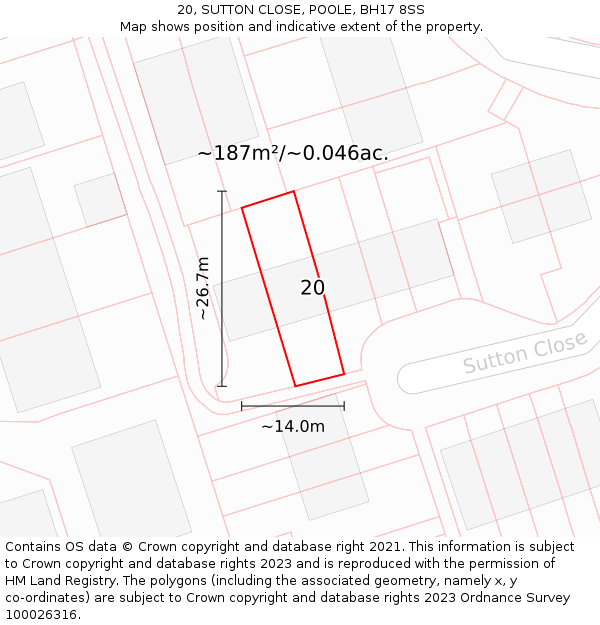 20, SUTTON CLOSE, POOLE, BH17 8SS: Plot and title map