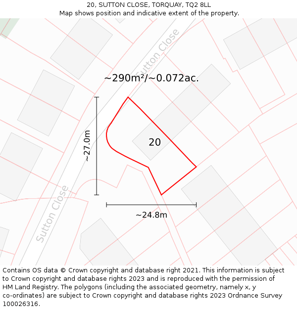 20, SUTTON CLOSE, TORQUAY, TQ2 8LL: Plot and title map
