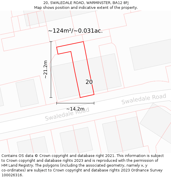 20, SWALEDALE ROAD, WARMINSTER, BA12 8FJ: Plot and title map