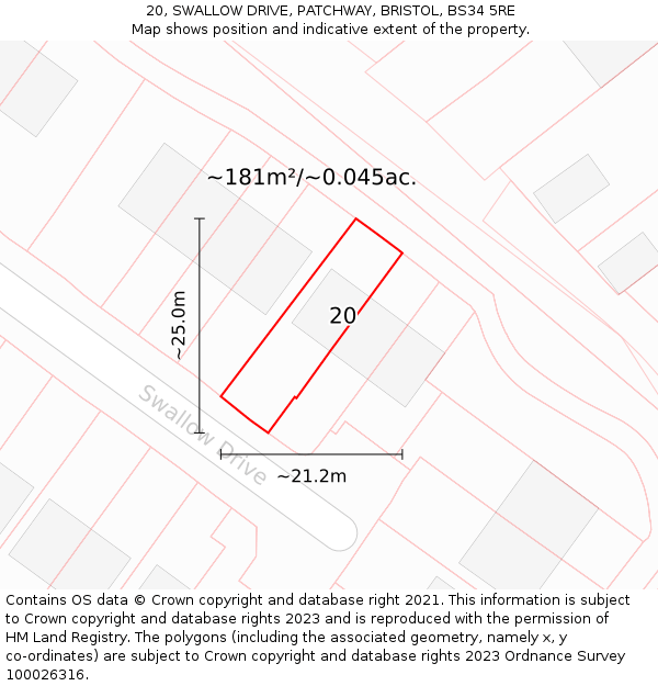 20, SWALLOW DRIVE, PATCHWAY, BRISTOL, BS34 5RE: Plot and title map
