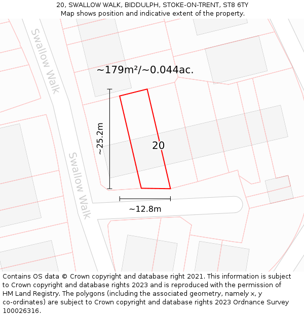 20, SWALLOW WALK, BIDDULPH, STOKE-ON-TRENT, ST8 6TY: Plot and title map