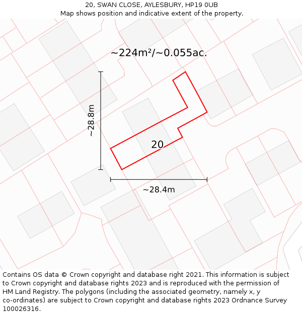 20, SWAN CLOSE, AYLESBURY, HP19 0UB: Plot and title map