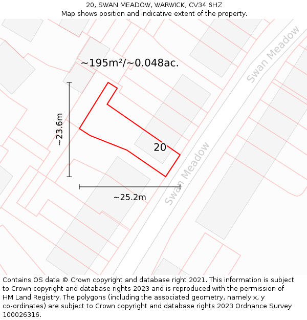 20, SWAN MEADOW, WARWICK, CV34 6HZ: Plot and title map