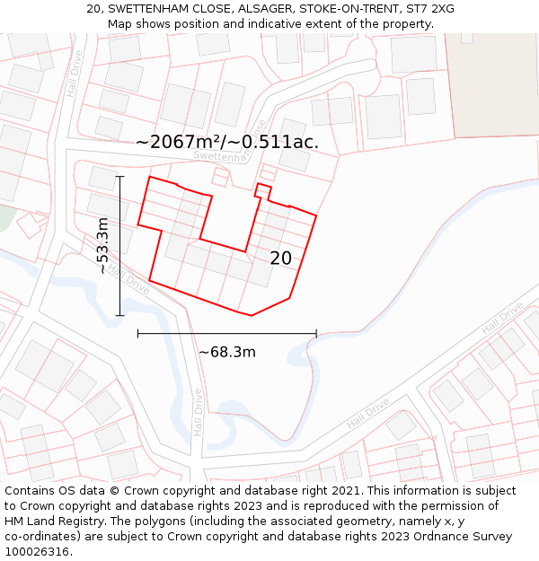 20, SWETTENHAM CLOSE, ALSAGER, STOKE-ON-TRENT, ST7 2XG: Plot and title map