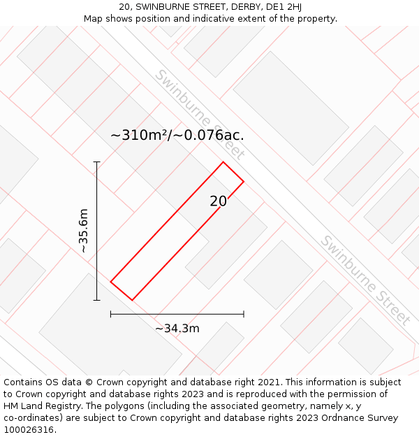 20, SWINBURNE STREET, DERBY, DE1 2HJ: Plot and title map