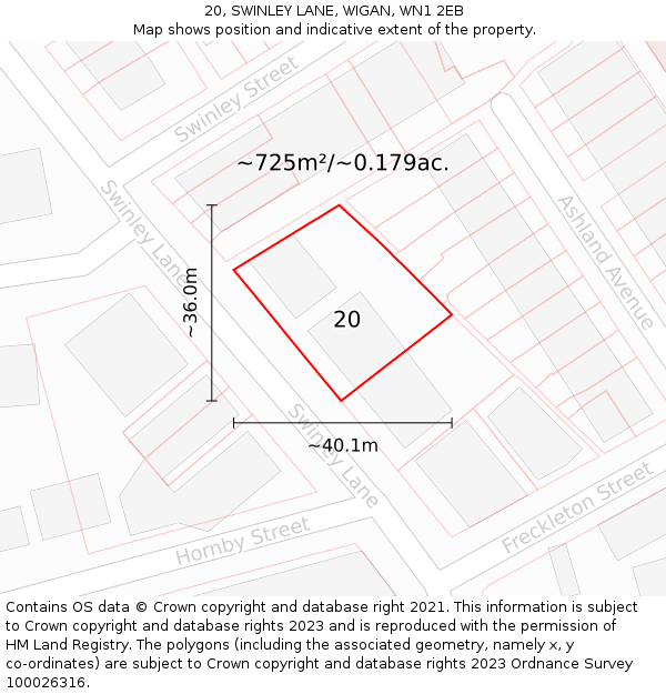 20, SWINLEY LANE, WIGAN, WN1 2EB: Plot and title map