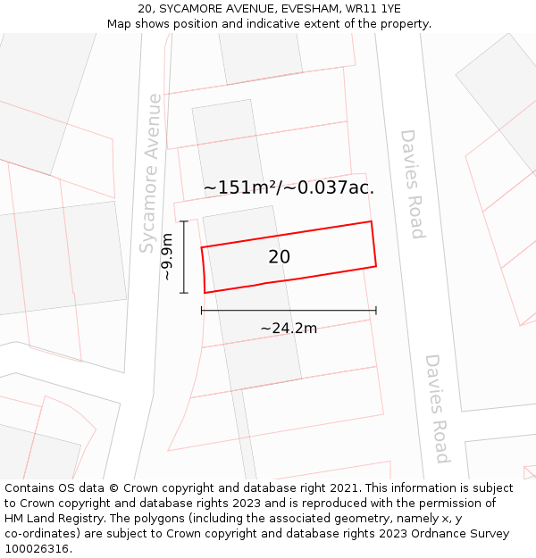 20, SYCAMORE AVENUE, EVESHAM, WR11 1YE: Plot and title map