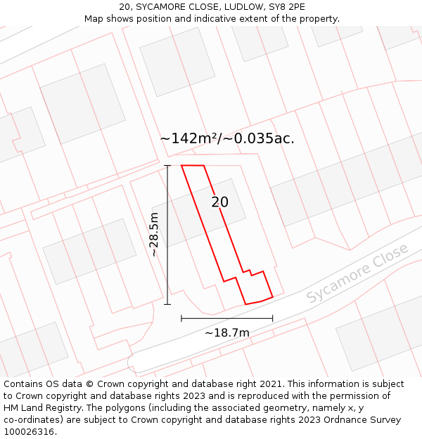 20, SYCAMORE CLOSE, LUDLOW, SY8 2PE: Plot and title map