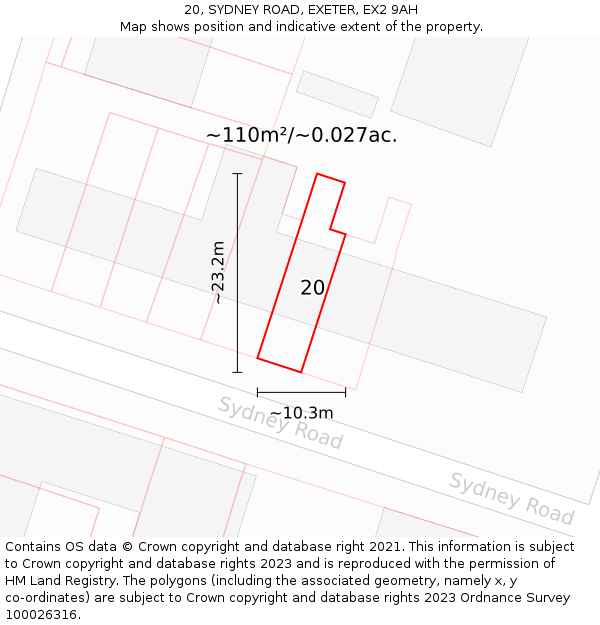 20, SYDNEY ROAD, EXETER, EX2 9AH: Plot and title map