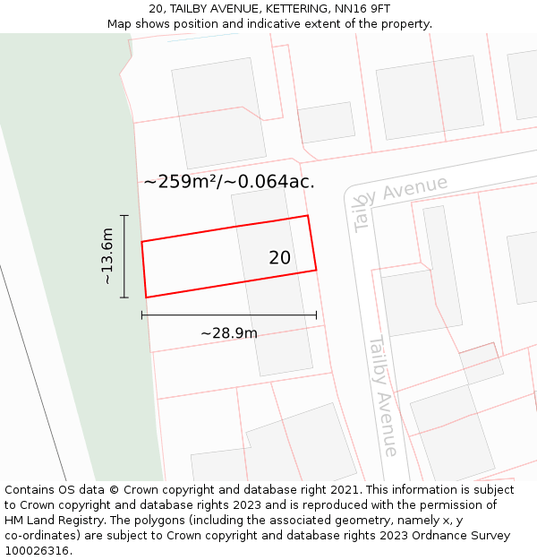 20, TAILBY AVENUE, KETTERING, NN16 9FT: Plot and title map