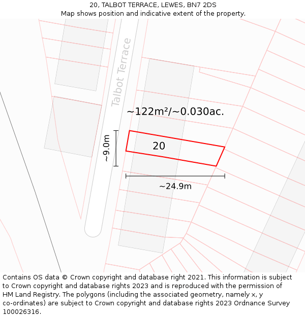 20, TALBOT TERRACE, LEWES, BN7 2DS: Plot and title map