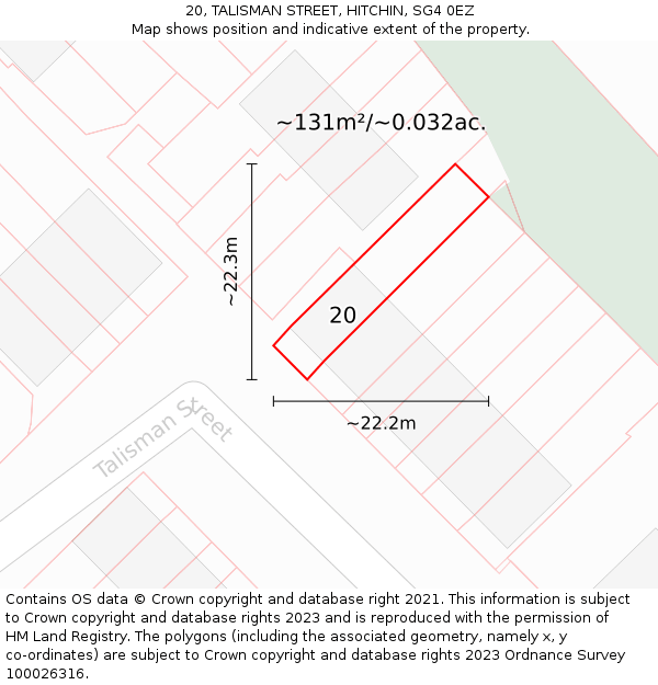 20, TALISMAN STREET, HITCHIN, SG4 0EZ: Plot and title map