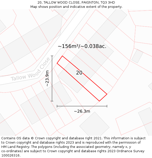 20, TALLOW WOOD CLOSE, PAIGNTON, TQ3 3HD: Plot and title map