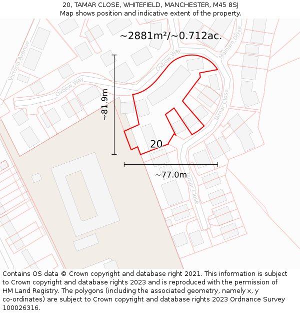 20, TAMAR CLOSE, WHITEFIELD, MANCHESTER, M45 8SJ: Plot and title map