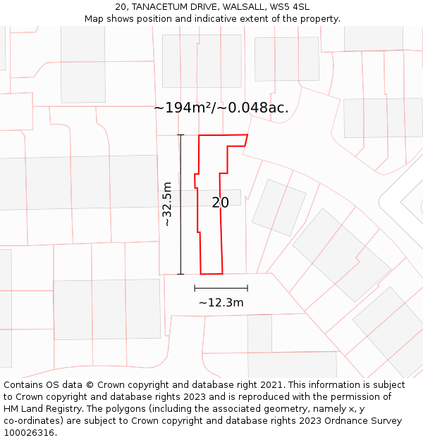 20, TANACETUM DRIVE, WALSALL, WS5 4SL: Plot and title map