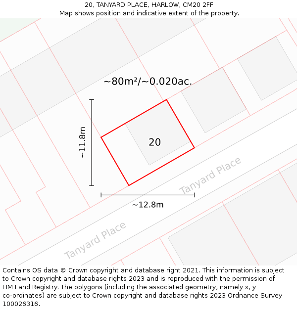 20, TANYARD PLACE, HARLOW, CM20 2FF: Plot and title map