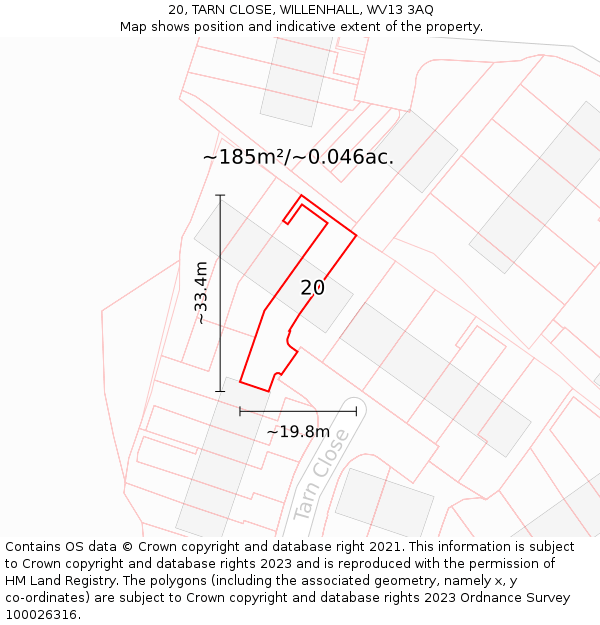 20, TARN CLOSE, WILLENHALL, WV13 3AQ: Plot and title map