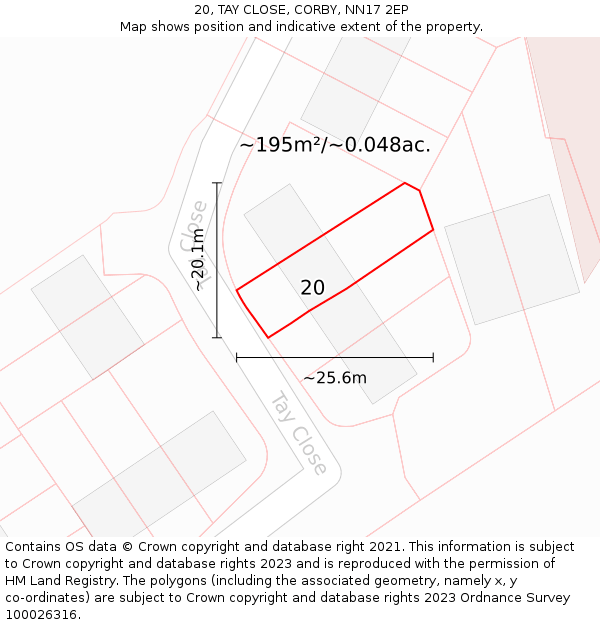 20, TAY CLOSE, CORBY, NN17 2EP: Plot and title map