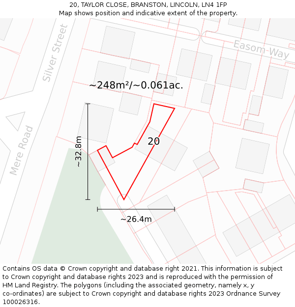 20, TAYLOR CLOSE, BRANSTON, LINCOLN, LN4 1FP: Plot and title map