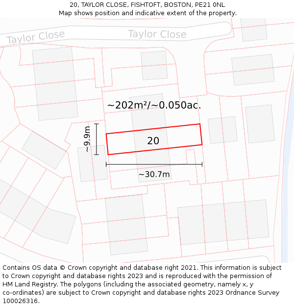 20, TAYLOR CLOSE, FISHTOFT, BOSTON, PE21 0NL: Plot and title map