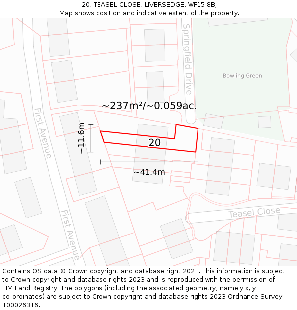 20, TEASEL CLOSE, LIVERSEDGE, WF15 8BJ: Plot and title map