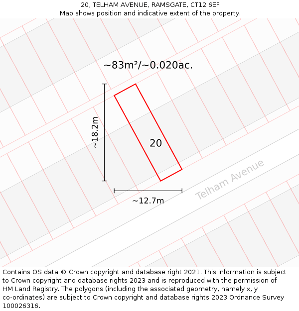 20, TELHAM AVENUE, RAMSGATE, CT12 6EF: Plot and title map