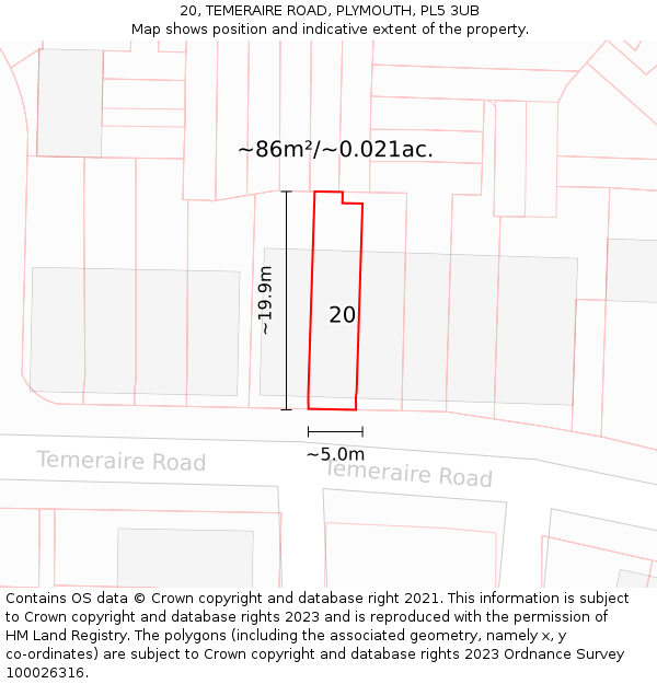 20, TEMERAIRE ROAD, PLYMOUTH, PL5 3UB: Plot and title map