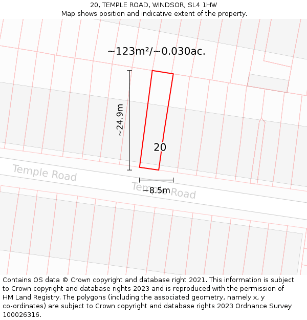 20, TEMPLE ROAD, WINDSOR, SL4 1HW: Plot and title map