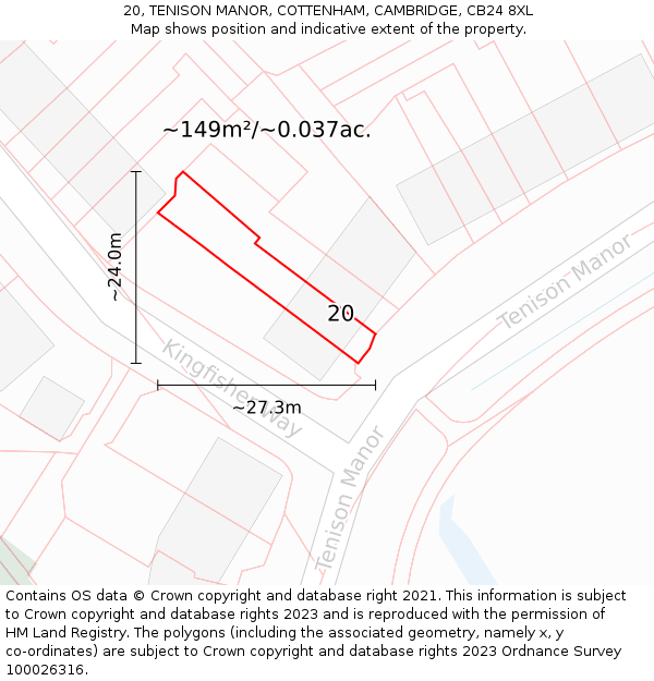 20, TENISON MANOR, COTTENHAM, CAMBRIDGE, CB24 8XL: Plot and title map