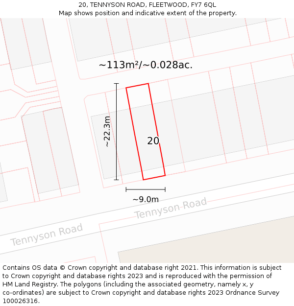 20, TENNYSON ROAD, FLEETWOOD, FY7 6QL: Plot and title map