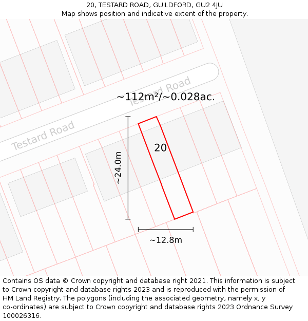 20, TESTARD ROAD, GUILDFORD, GU2 4JU: Plot and title map