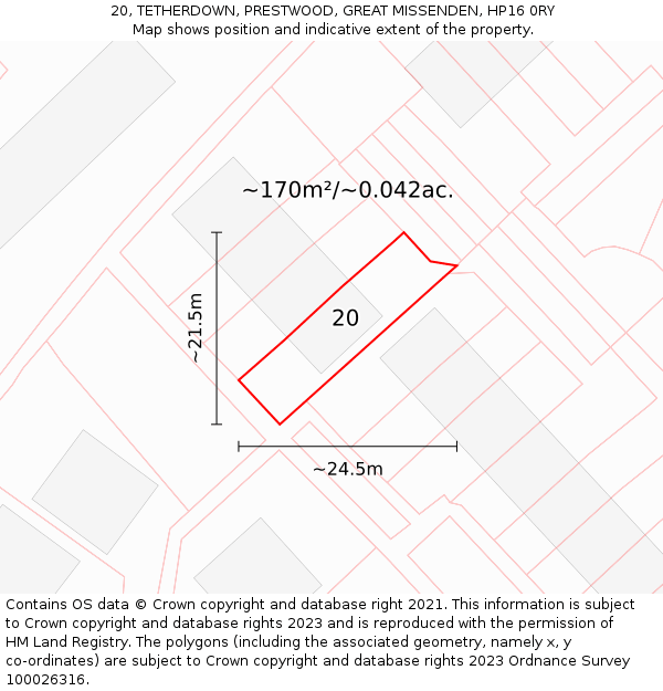 20, TETHERDOWN, PRESTWOOD, GREAT MISSENDEN, HP16 0RY: Plot and title map