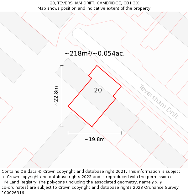 20, TEVERSHAM DRIFT, CAMBRIDGE, CB1 3JX: Plot and title map