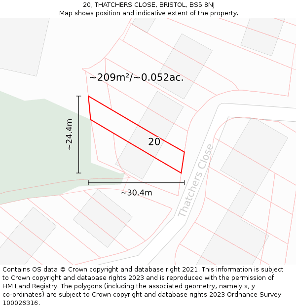 20, THATCHERS CLOSE, BRISTOL, BS5 8NJ: Plot and title map